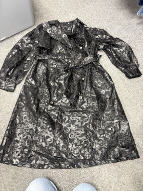 INC International Concepts Black & Silver Paisley Trench Coat